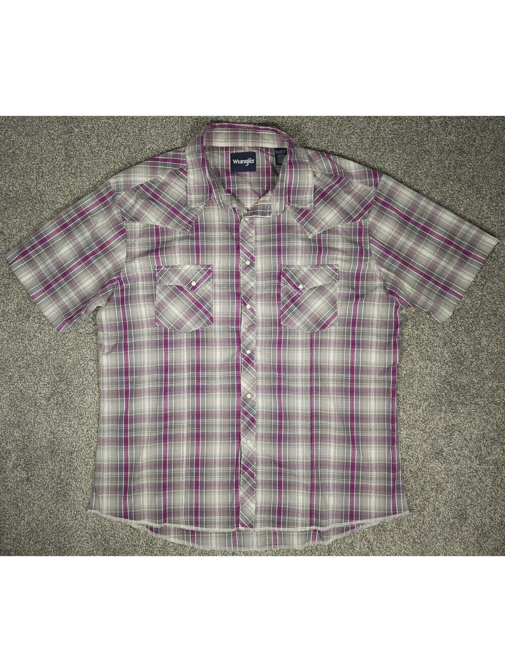 Wrangler Western Pearl Snap Cowboy Shirt Purple/Gray Plaid XXL Country Outdoor